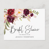 Floral Burgundy Blush Waterverf Vrijgezellenfeest Uitnodiging Briefkaart (Voorkant)