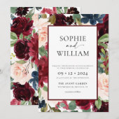 Floral Burgundy Blush Weddenschap Kaart (Voorkant / Achterkant)