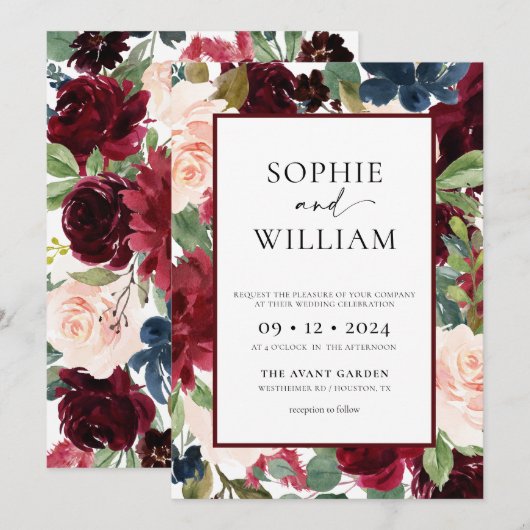 Floral Burgundy Blush Weddenschap Kaart (Voorkant / Achterkant)