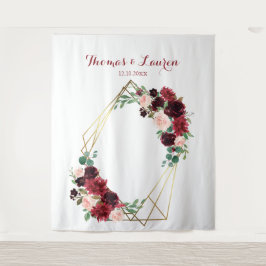 Floral Burgundy & blush wedding photo backdrop Wandkleed