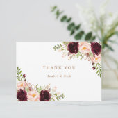 Floral Burgundy Blush Wine Greenery Hartelijk dank Bedankkaart (Staand voorkant)