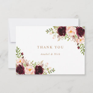 Floral Burgundy Blush Wine Greenery Hartelijk dank Bedankkaart