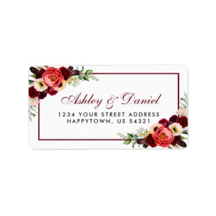 Floral Burgundy Boho Wedding Address Etiket