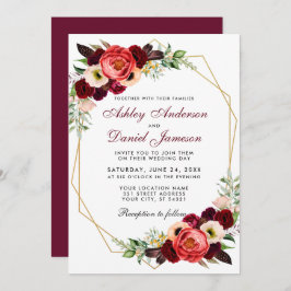 Floral Burgundy Boho Wedding Gold Lijst B Kaart