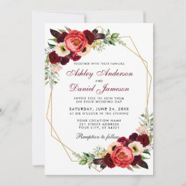 Floral Burgundy Boho Wedding Gold Lijst W Kaart