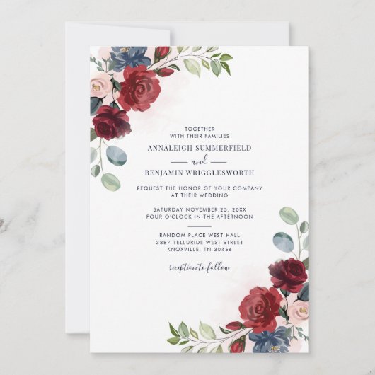 Floral Burgundy Botanical Greenery Wedding Kaart (Voorkant)