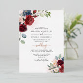 Floral Burgundy Botanical Script Weddenschap Roos  Folie Uitnodiging (Staand Voorkant)