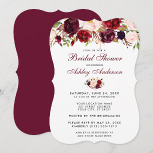 Floral Burgundy Bridal Shower Invitation B Kaart