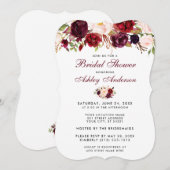Floral Burgundy Bridal Shower Invitation BR Kaart (Voorkant / Achterkant)