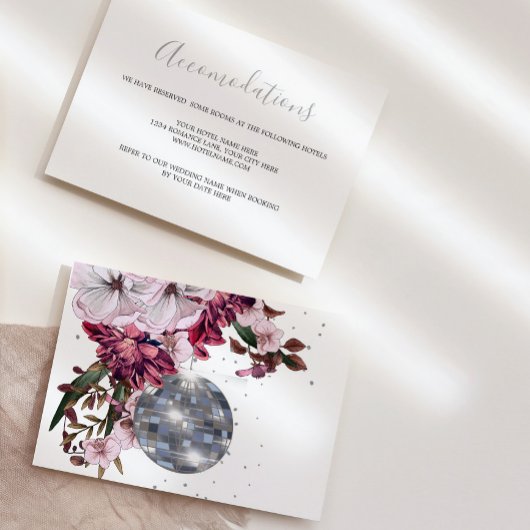 Floral Burgundy Disco Wedding Enclosure RSVP Card