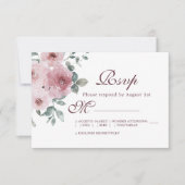 Floral Burgundy Dusty Pink Rose Wedding RSVP (Voorkant)
