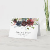 Floral Burgundy en Blue Wedding Bedankt Kaart (Voorkant)