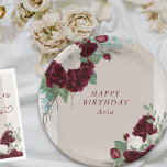Floral Burgundy en Ivory Rozen gepersonaliseerd Papieren Bordje<br><div class="desc">Elegant bloempapier borden met glanzend rood en ivoor rozen, groen, eucalyptusbladeren en goudsplatters. De sjabloon is opstelling voor u om uw douanetekst toe te voegen. Gelieve te doorbladeren mijn Koninklijk collectie van het Roos voor passende uitnodigingen en accessoires of me te melden om de sjablonen te creëer u nodig hebt....</div>