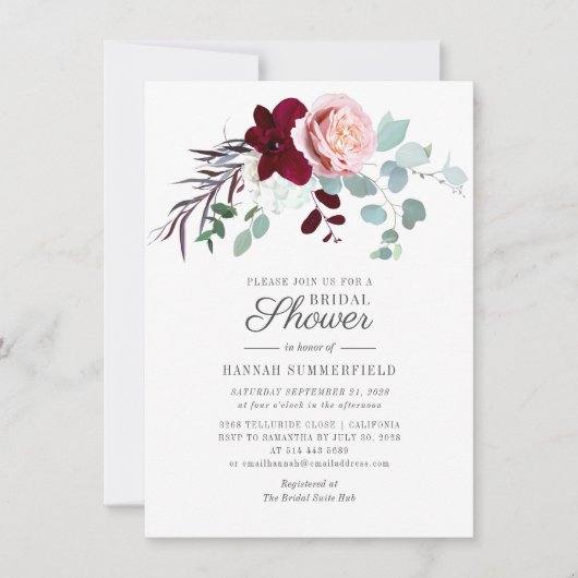 Floral Burgundy Eucalyptus Foliage Vrijgezellenfee Kaart (Voorkant)