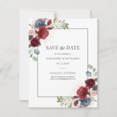 Floral Burgundy Eucalyptus Wedding Save the Date (Voorkant)