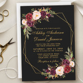 Floral Burgundy Geometric Black Gold Wedding Kaart