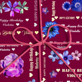  Floral Burgundy Girly Happy Birthday Cadeaupapier