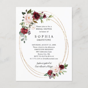 Floral Burgundy Gold Abstract Vrijgezellenfeest Uitnodiging Briefkaart