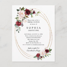 Floral Burgundy Gold Abstract Vrijgezellenfeest Uitnodiging Briefkaart