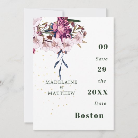 Floral Burgundy Gold Blush Elegant Chic Save The Date (Voorkant)