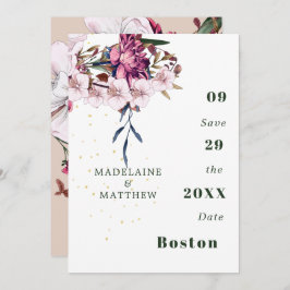 Floral Burgundy Gold Blush Elegant Chic Save The Date
