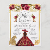 Floral Burgundy Gold Charra Princess Quinceanera Uitnodiging Briefkaart (Voorkant)