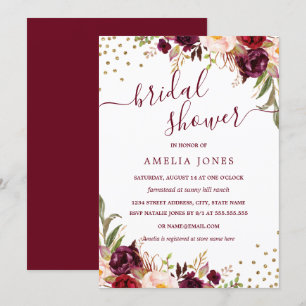Floral Burgundy Gold Confetti Vrijgezellenfeest Kaart