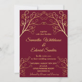 Floral Burgundy Gold Elegant Wedding Kaart (Voorkant)
