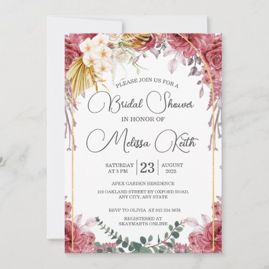 Floral Burgundy Gold Eucalyptus Vrijgezellenfeest Kaart (Voorkant)