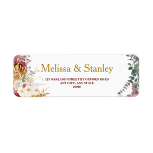 Floral Burgundy Gold Eucalyptus Weddenschap Etiket