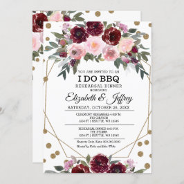 Floral Burgundy Gold Geometric Rehearsal Dinner Kaart