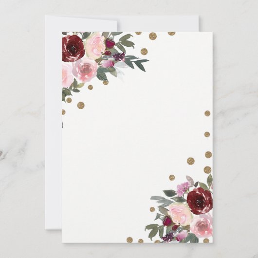 Floral Burgundy Gold Geometric Vrijgezellenfeest Kaart (Achterkant)