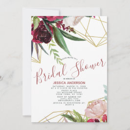 Floral Burgundy Gold Geometric Vrijgezellenfeest Kaart