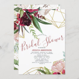 Floral Burgundy Gold Geometric Vrijgezellenfeest Kaart