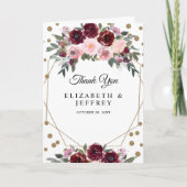Floral Burgundy Gold Glitter Geometric Hartelijk d Bedankkaart (Voorkant)