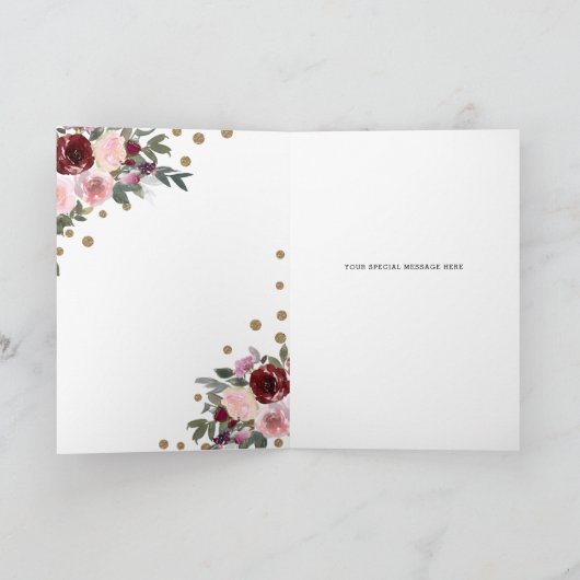 Floral Burgundy Gold Glitter Geometric Hartelijk d Bedankkaart (Binnen)