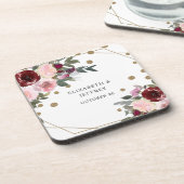 Floral Burgundy Gold Glitter Geometric Wedding Bier Onderzetter (Linkerzijde)
