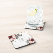 Floral Burgundy Gold Glitter Geometric Wedding Bier Onderzetter (Rechterzijde)