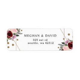 Floral Burgundy Gold Glitter Geometric Wedding Etiket
