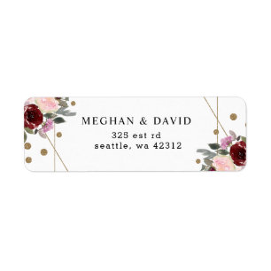 Floral Burgundy Gold Glitter Geometric Wedding Etiket