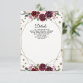 Floral Burgundy Gold Glitter Geometric Wedding Informatiekaartje (Staand voorkant)