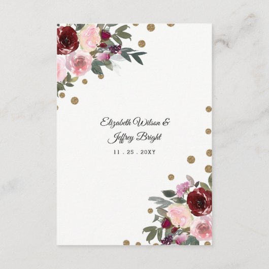 Floral Burgundy Gold Glitter Geometric Wedding Informatiekaartje (Achterkant)