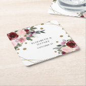 Floral Burgundy Gold Glitter Geometric Wedding Kartonnen Onderzetters (Schuin)
