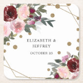 Floral Burgundy Gold Glitter Geometric Wedding Kartonnen Onderzetters (Voorkant)