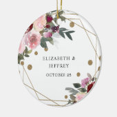 Floral Burgundy Gold Glitter Geometric Wedding Keramisch Ornament (Links)