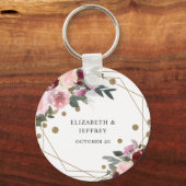 Floral Burgundy Gold Glitter Geometric Wedding Key Sleutelhanger (Voorkant)