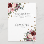Floral Burgundy Gold Glitter Geometric Wedding Menu (Achterkant)