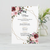 Floral Burgundy Gold Glitter Geometric Wedding Menu (Staand voorkant)