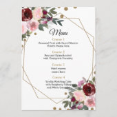Floral Burgundy Gold Glitter Geometric Wedding Menu (Voorkant)
