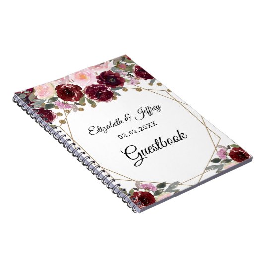 Floral Burgundy Gold Glitter Geometric Wedding Notitieboek (Rechterzijde)